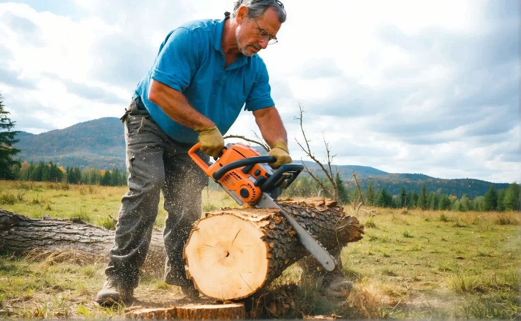 Man sawing a tree